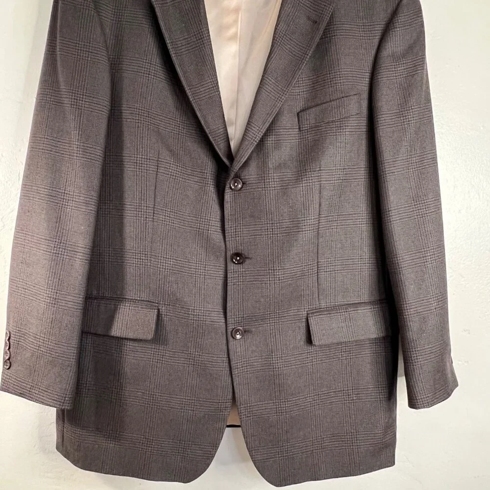 Nautica Mens Gray Tweed Plaid Wool Cashmere Blazer Jacket 46L Superior Tailoring